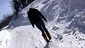 hot stepmom flashes tits pees outdoors in deep snow