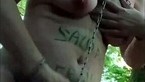 french milf slave bent over in forest for rough dildo doggy