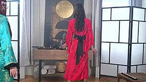 Kimono Cuties Lia Lin April Maxima Ditch Dildo for Masseuse Cock!