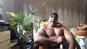 brazilian bear kojac strips down for a solo handjob tease in underwear