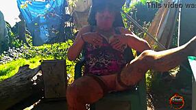 Klaudiaambergirl Strokes Big Natural Tits Solo Outdoors!