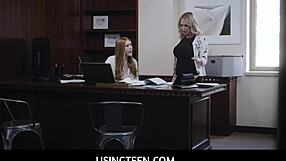 redhead teen intern and blonde milf assistant get freeused hardcore