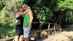 fucking her tight pussy behind trees in public park with throbbing bbc cumshot deepthroat