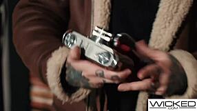 Blonde model strips lingerie for photoshoot then begs doggystyle dick.