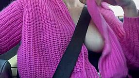 Italian Big Tits MILF Flashes Juicy Boobs Driving