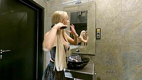 Big Tits Blonde in See-Through Miniskirt No Panties Tease!