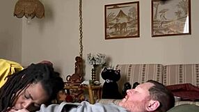 Homemade ebony amateur craves sucking big black cock in bedroom interracial action