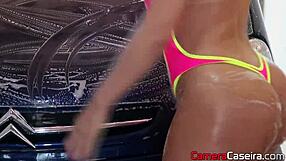 blonde big ass brazilian babes soap up in steamy car wash