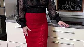 cherrycolle savors sexy breakfast tease in stockings and heels