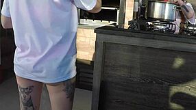 the sensual kitchen photo shoot turned into hot sex with her assistant