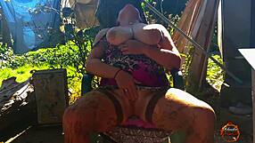 Klaudiaambergirl Strokes Big Natural Tits Solo Outdoors!
