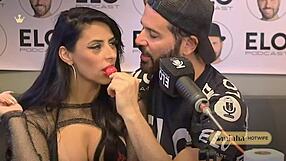 Rainha hotwife slurps presenter's cock sloppily on podcast