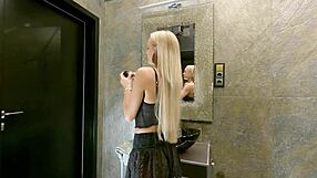 Big Tits Blonde in See-Through Miniskirt No Panties Tease!