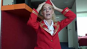 Skinny air hostess monique woods bareback rides big black cock pov