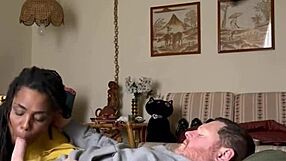 Homemade ebony amateur craves sucking big black cock in bedroom interracial action