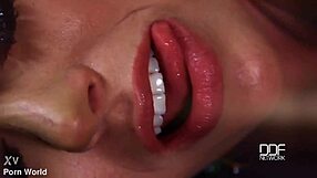 russian beauty rams huge banana deep into her pink shaved pussy