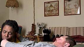 Homemade ebony amateur craves sucking big black cock in bedroom interracial action