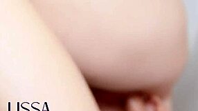 Skinny pretty girl spreads wet pussy closeup with bedroom sex toys