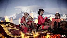 blonde and brunette milfs in latex boots and stockings finger pussies dildos lick asses lesbian foursome