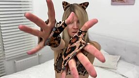 Horny skinny teen Catwoman cosplay strips solo on webcam