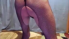 busy-bottom slips into sheer fishnet body stockings and killer heels for hd tease update 12