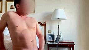 damn i'm stroking my monster cock in hotel room window wide open