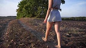 innocent skirt walk turns into sneaky outdoor ass flash under miniskirt thong tease