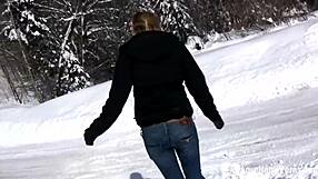 hot stepmom flashes tits pees outdoors in deep snow