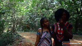 african milfs enjoy pussy licking and fingering after their romantic forest date outing