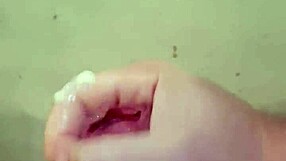 guy strokes monster cock in shower until massive cumshot sprays everywhere