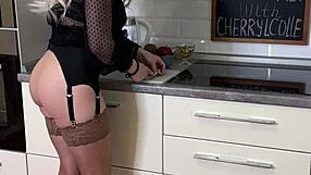 cherrycolle savors sexy breakfast tease in stockings and heels