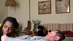 Homemade ebony amateur craves sucking big black cock in bedroom interracial action