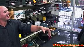 hey, check out this pawnshop lady sucking cock close-up before bent over doggystyle