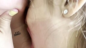 mmm playing with my lesbian lover bent over riding big clit pussy doggystyle homemade