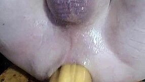 Huge Oiled Dildos Stretch Mature Ass and Pussy Wide Open