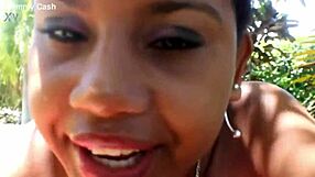 18yo Latina teen sucks big black cock deepthroat pov public blowjob on front lawn daylight