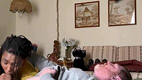 Homemade ebony amateur craves sucking big black cock in bedroom interracial action