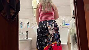 stepmom spreads her wide hips for bathroom anal pounding