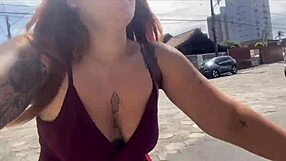 Exhibitionist cyclist flashes sweaty bare pussy riding panty-free on street