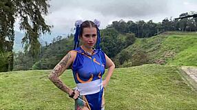 chun-li cosplay twerk and outdoor blowjob action