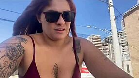 Exhibitionist cyclist flashes sweaty bare pussy riding panty-free on street