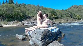 hot couple risks public beach sex then bus banging with huge double cumshots