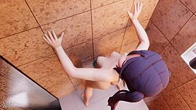 mona's long hair solo dildo masturbation pleasure in bathroom tub