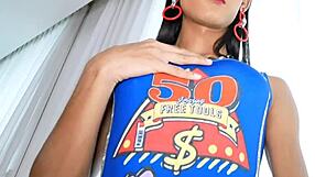 tiny thai shemale's big cock gets creamy bj then bareback anal pounding 😍🍆