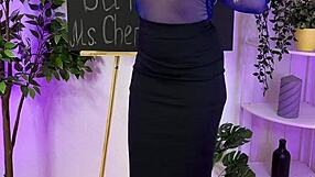 curvy mature teacher in lingerie heels and stockings teases with buttplug