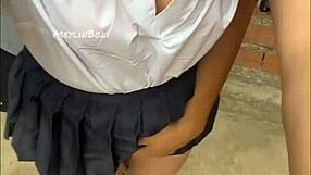 Neighbor loses bet wears japanese school uniform we fuck while boyfriend works homemade