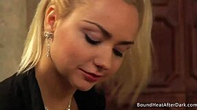 Blonde submissive milf bound in silk panties fingers pussy lesbian slave orgasm satisfaction