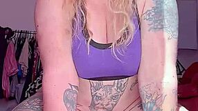 skinny babe rides massive dildo gaping her hairy beaver wide