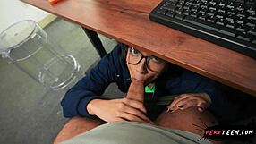shh, sneaky classroom desk blowjob on teacher's monster cock while classmates watch 😏🍆💦