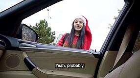 Matty Mila Perez sucks santa cock outdoors in public pov pickup